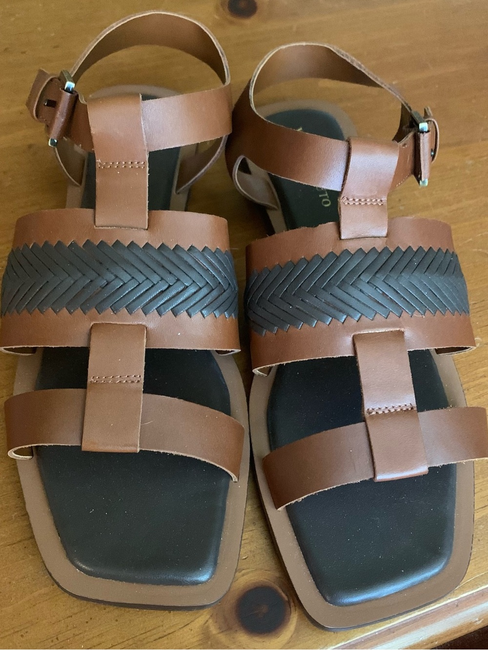 Vince Camuto Brown Leather Sandals with Black Braided Strap